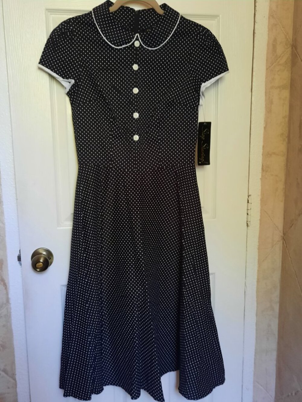 Stop staring black and white pin dot Peter pan collar dress - Picture 2 of 3